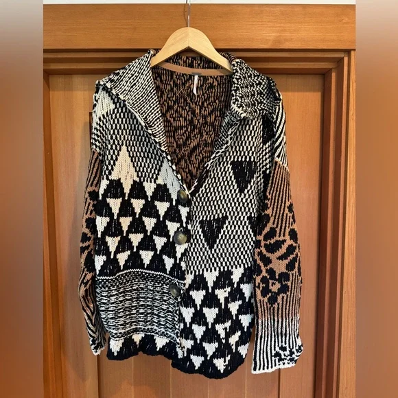 Free People Tate Black and Brown Patterned Cardigan XS - Picture 6 of 9